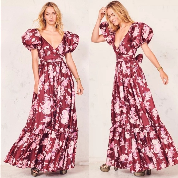 LOVESHACKFANCY Ida Maxi Dress in Oxblood Size 4 - Picture 2 of 16